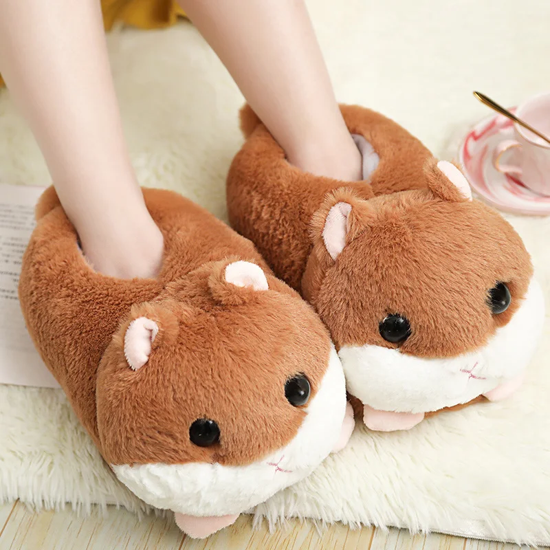 Size35-40 тапочки с милым хомяком; цвет серый; домашние Нескользящие розовые Тапочки из хлопка; мягкие милые домашние тапочки на мягкой подошве с рождественской елкой