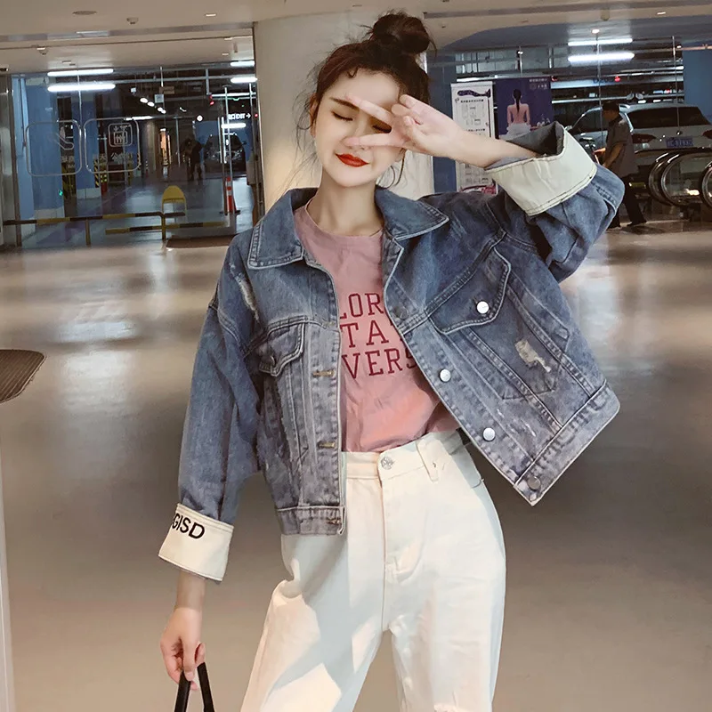 blue denim jacket Осенне-весенняя хлопковая короткая женская джинсовая куртка деним повседневные Свободные корейские винтажные джинсовые куртки бойфренда женские верхние пальто - Цвет: blue denim jacket