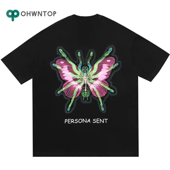 

Creative Men Hip Hop T Shirt Streetwear Butterfly Persona Harajuku Tshirt Short Sleeve Summer Tops Tee Cotton T-Shirt Black Tops