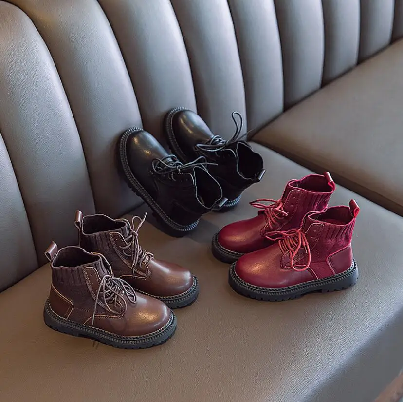 NEW Girls Leather Boots Boys Shoes Autumn Winter PU Leather Children Boots Fashion Toddler Kids Boots Warm Winter Boots