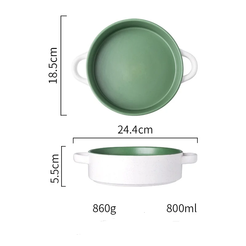 NIMITIME керамический 7,3 дюймовый суповый лоток индивидуальная гостиничная двухушная тарелка западный ресторан салат закуски обеденная чаша посуда - Цвет: Зеленый
