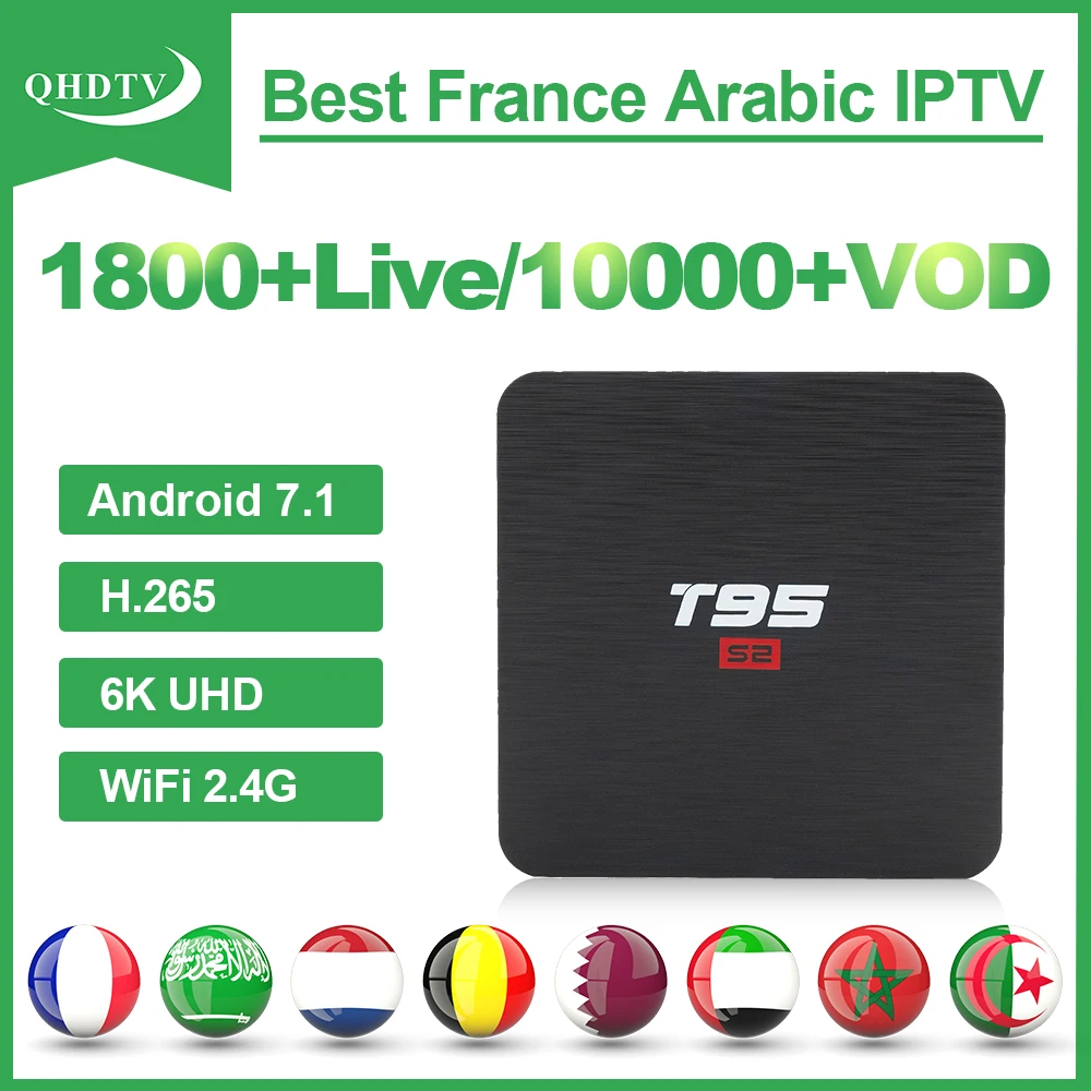 

T95S2 IPTV Subscription France Box S905W with 1 Year QHDTV Code IPTV French Netherlands Arabic Germany 1G 8G 4K H.265 IPTV Code