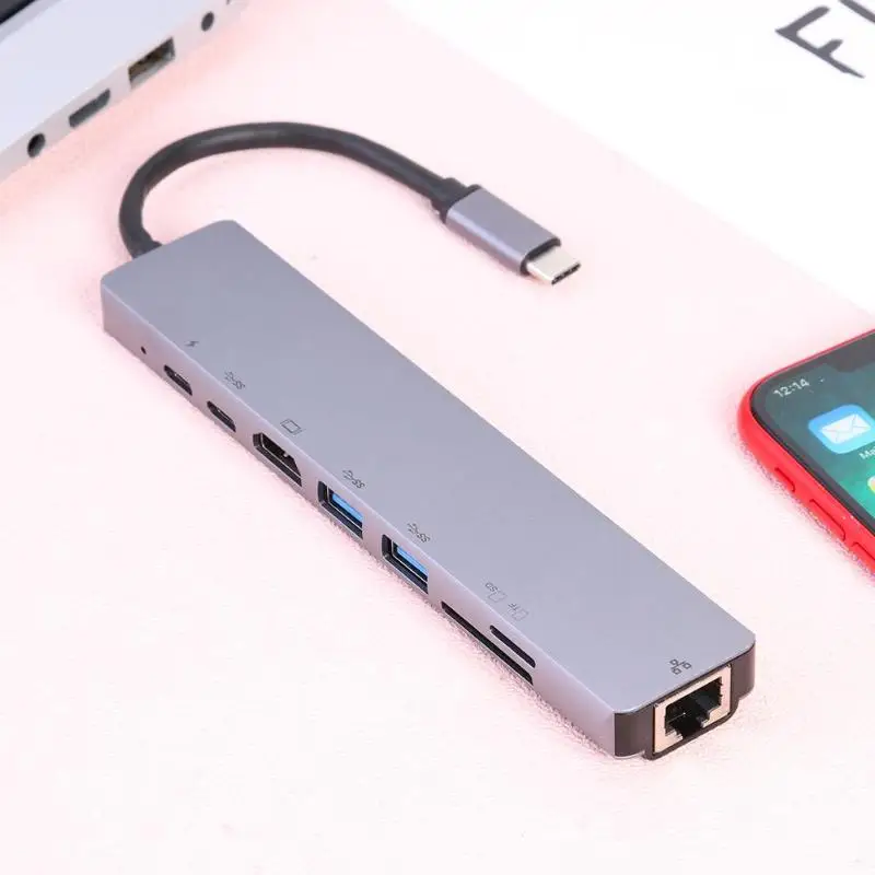 8 в 1 USB C концентратор 2USB 3,0 HDMI 4 K/SD/TF кард-ридер/2 TYPE-C/RJ45 адаптер для MacBook Pro Gigabit LAN док-станция