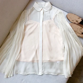 

Women fashion white Shirt Blouse long sleeve boho top Lady Plain Casual Buttons Beach style femme