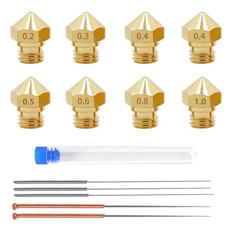 

3D Printer M7 Brass Extruder MK10 Hotend Nozzles 0.2mm, 0.3mm, 0.4mm, 0.5mm, 0.6mm, 0.8mm, 1.0mm & Cleaning Needles fit 1.75mm