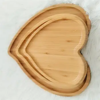 

2Pcs Heart Shaped Eco-Friendly Bamboo Wooden Tray Food Tea Coffee Serving Plate Fruit Bread Tray Dishes Snack Plate