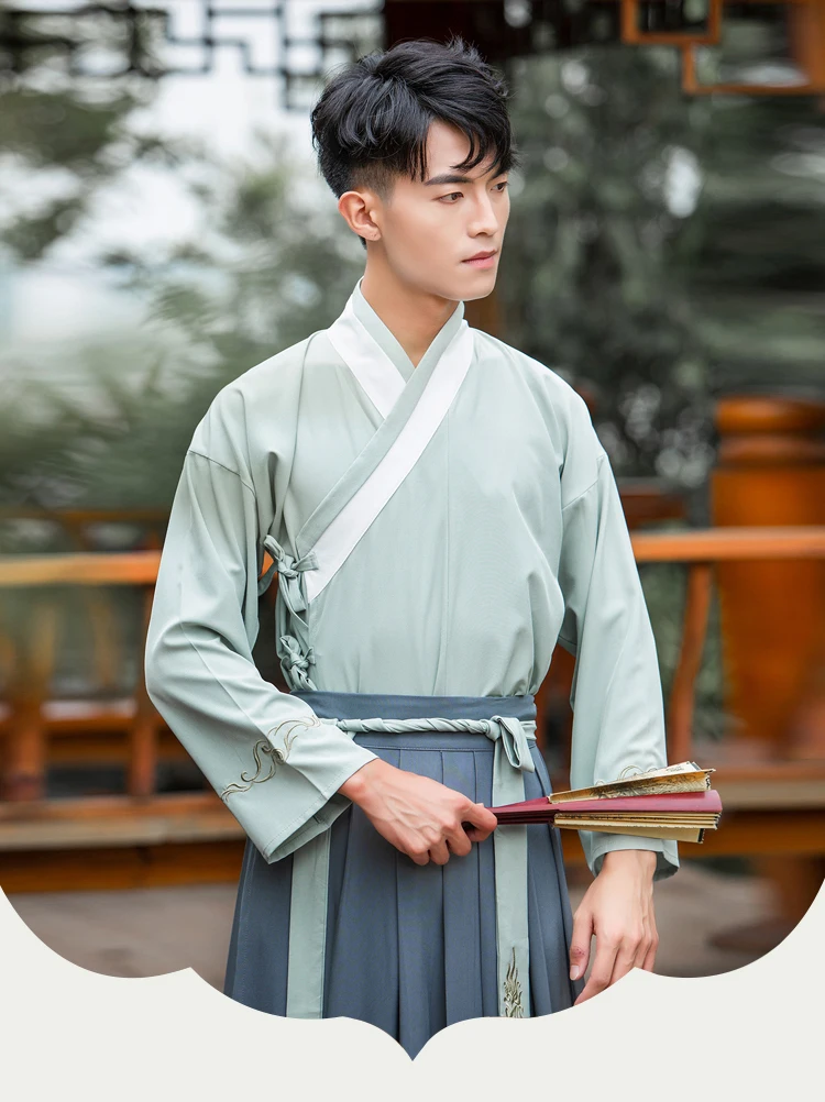 Male Chinese Ancient Costume Men Hanfu Chinese Traditional Costume Qing Dynast Clothes Robe Dance Folk Costume Cosplay DWY2339