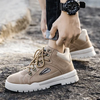 

Men's Ankle Boots Fashion Retro Tooling Casual Cool England Style Handsome Leather Lace-Up Boots Maitin Shoes Motorcycle Boots