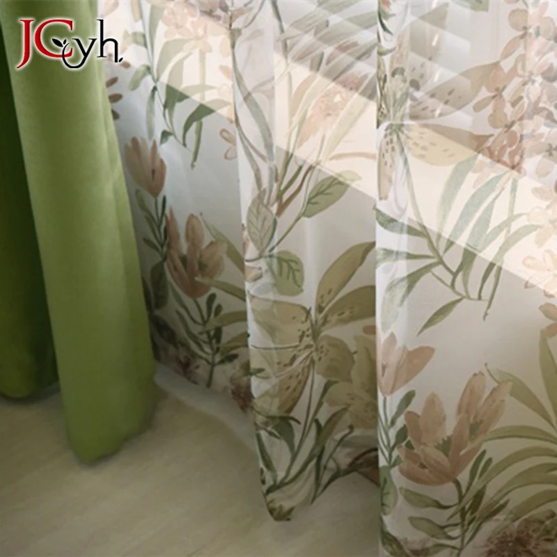 American Style Pastoral Green Stitching Curtains For Living Room Windows Drapes Bedroom Curtains Treatments Shading 85% Blinds 