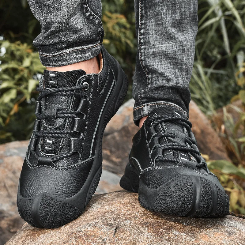 MAISMODA Men's Waterproof Hiking Shoes Genuine Leather Breathable Outdoor Soft Climbing Trekking Footwear Breathable YL671