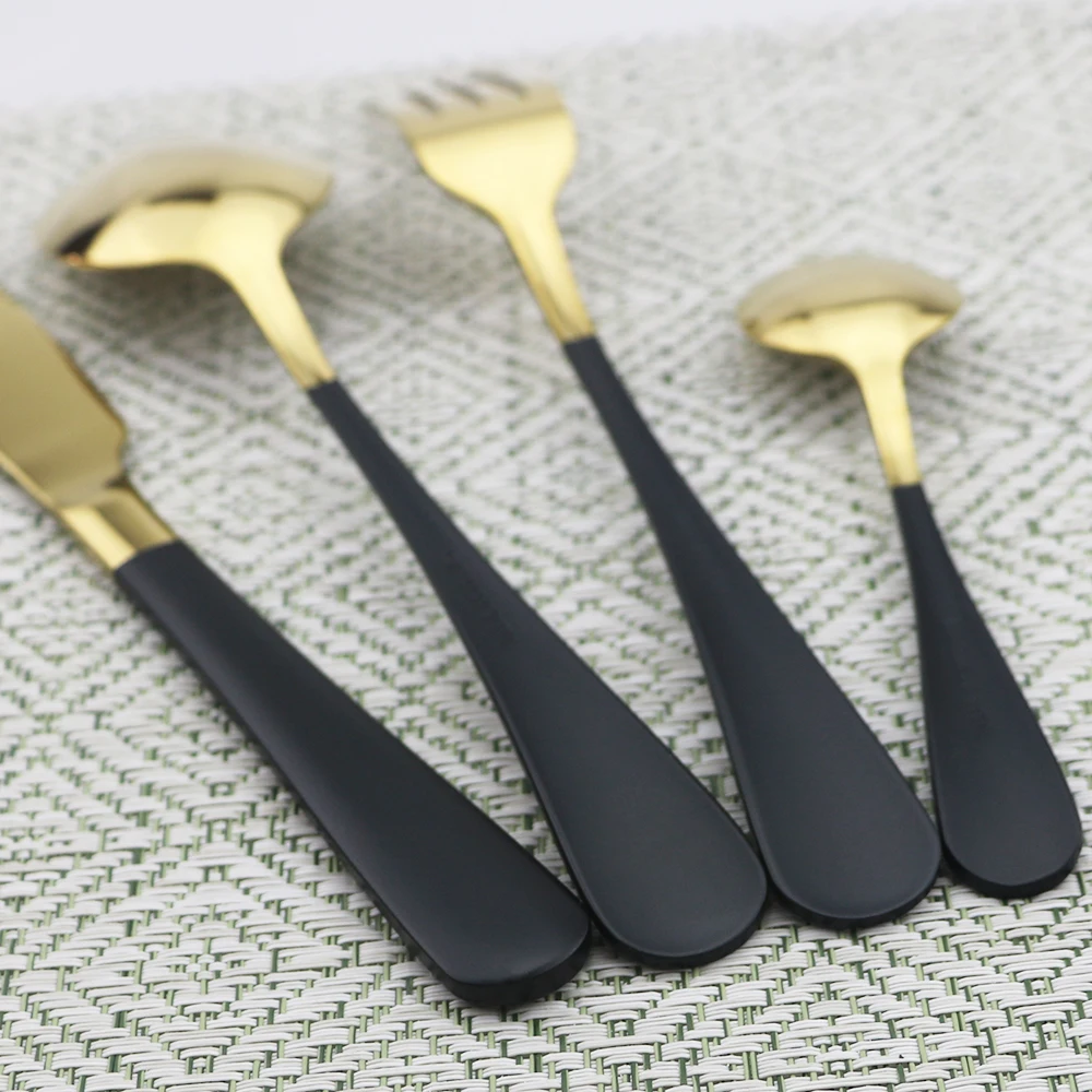 Gold Dinnerware Set Black Fork Knife Spoon Dinner Set 304 Stainless Steel Cutlery Set Colorful Silverware Kitchen Tableware Set