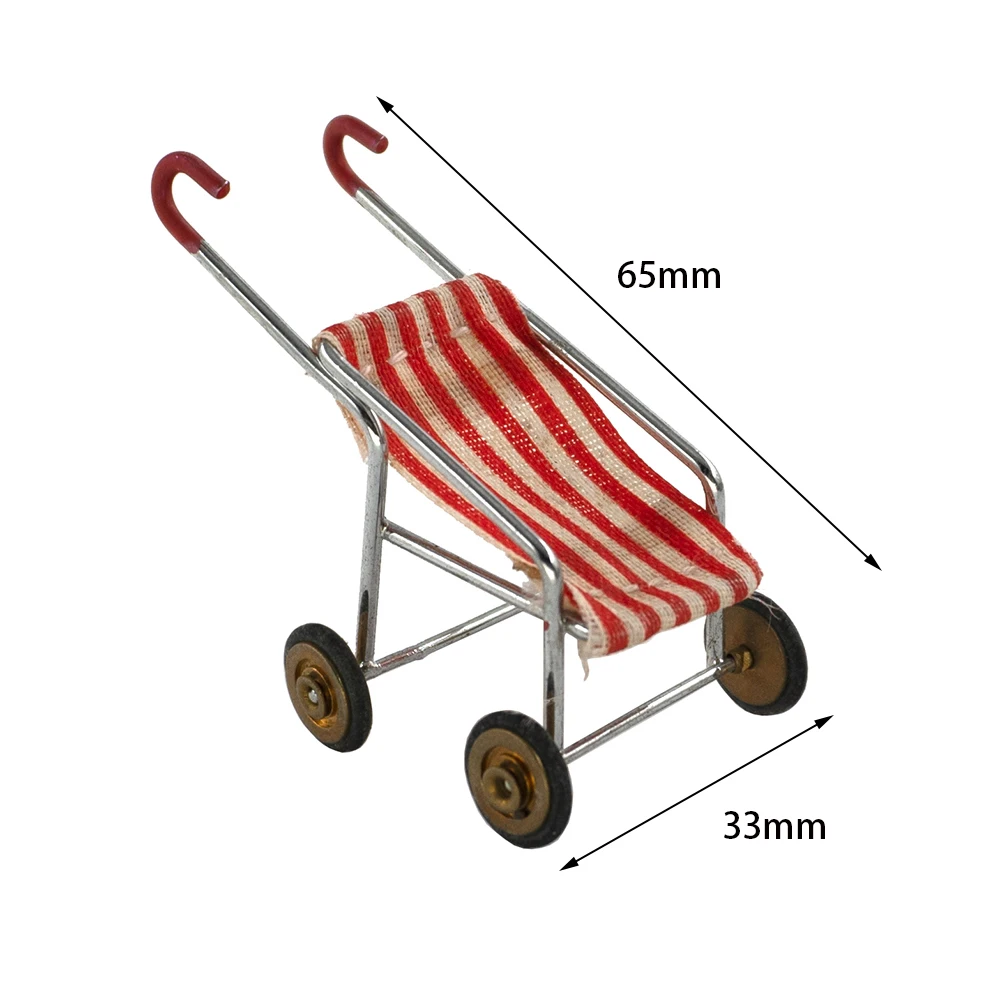 1/12 Dollhouse Miniature Accessories Mini Metal Baby Carriage Simulation Pushcart Model Toys for Doll House Decoration 2