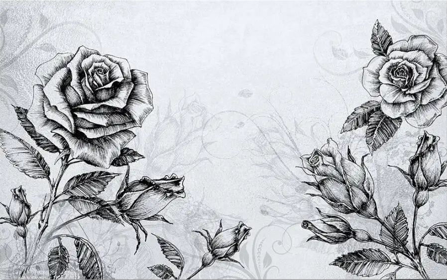 Black And White Vintage Roses Wallpaper