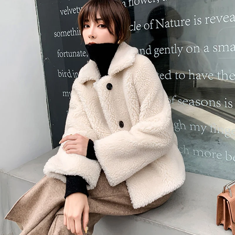 

Imitation lamb fur coat short section sheep shearing coat new One-piece 2019 autumn and winter women's fake fur coat jacket