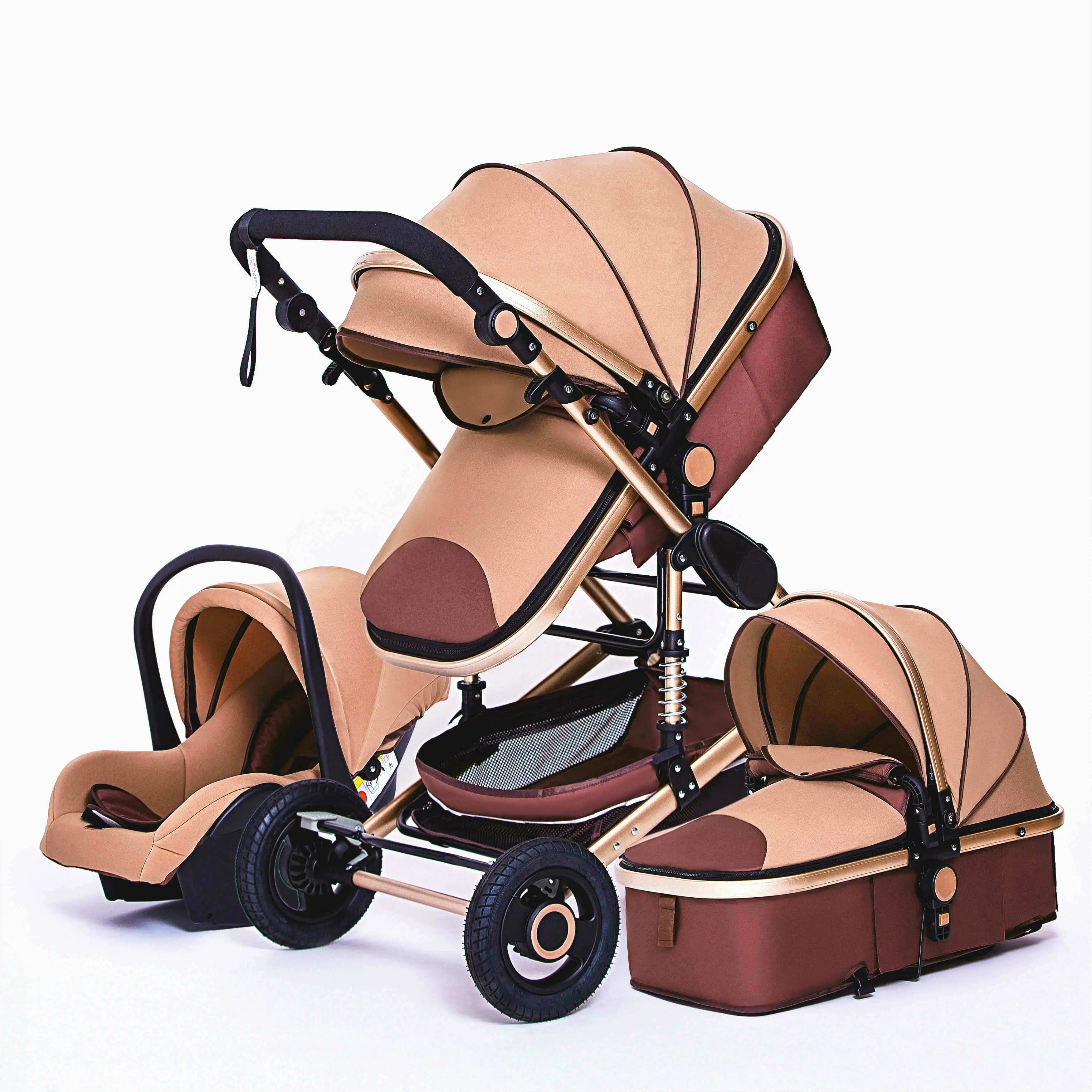 Multifunctional 3 in 1 Baby Stroller Portable High Landscape 4 Wheel Stroller Folding Carriage Gold Baby Newborn baby stroller