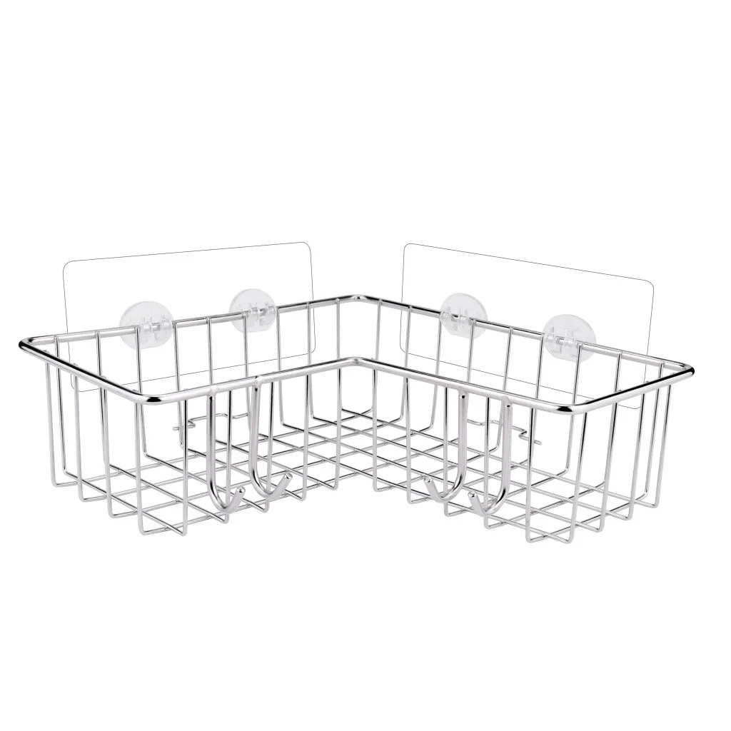 Stainless Steel Storage Organizer Corner Shower Caddy Bath Shelf With Hooks household storage rack shelf accessories for kitchen