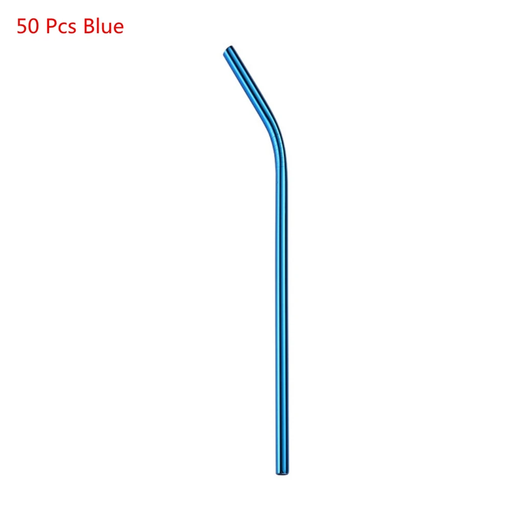 50PCS Blue 50 шт 265 мм многоразовые соломинки для питья из металла из нержавеющей стали согнутые соломинки для напитков, аксессуары для домашнего бара - Цвет: 50PCS Blue