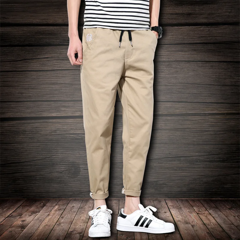 The Xu Men'S Wear | Spring And Summer Simple Solid Color with Drawstring Elastic Waist Pure Cotton Casual Capri Pants Men's