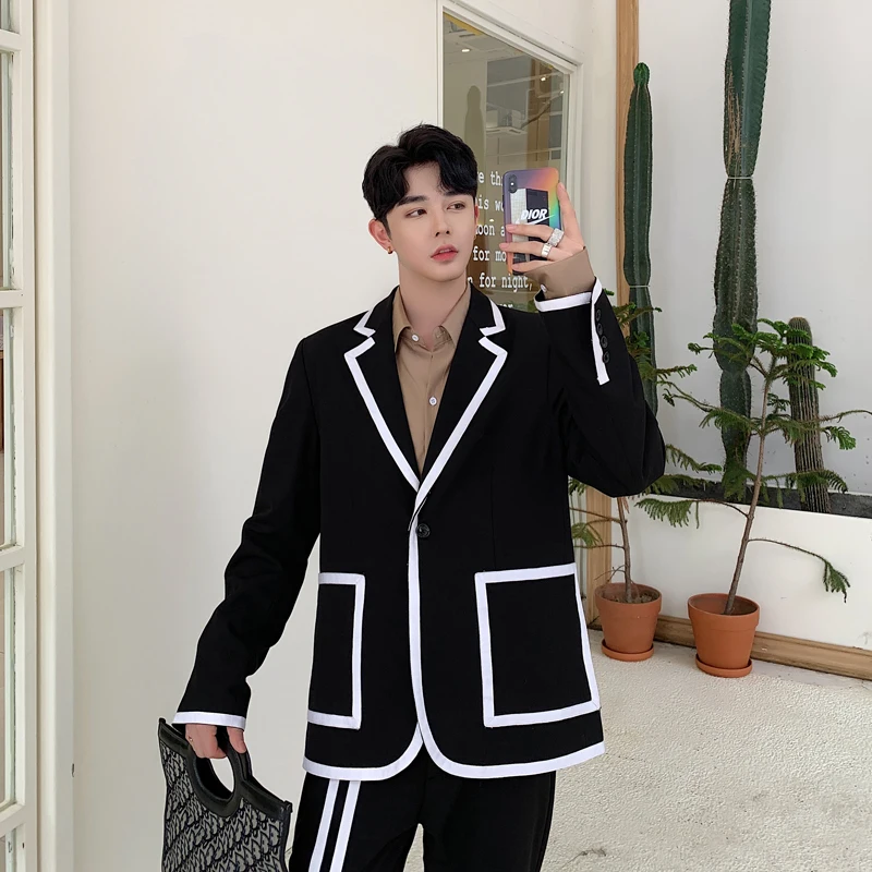 

Black Men 2PCS Suits Sets (jacket+pant) Male Streetwear Hip Hop Casual Tuxedo Blazer Suit Jacket Pant Outerwear