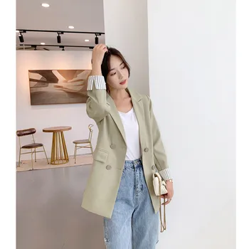 

Casual Notched Collar Double Breasted Blazer Jacket Women Autumn Winter Long Jackets Elegant Coat Outerwear