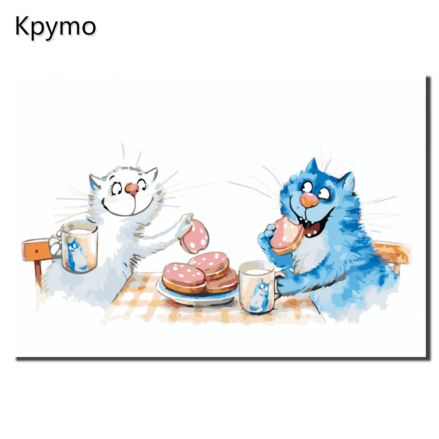Kpymo в рамке сине белая кошка любовь живопись по номерам домашнее украшение для