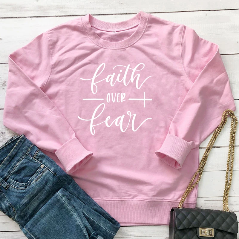 pink-white text Винтаж Faith Over Fear кофты унисекс вдохновляющие Религиозные христианские толстовки с капюшоном осень Для женщин джемпер с длинными рукавами и капюшоном с надписью пуловер - Цвет: pink-white text