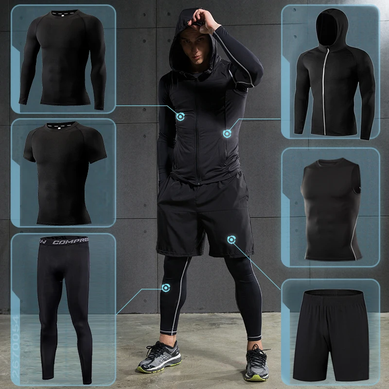 

Men's running sets Gym Tight Sport Clothing Basketball Training Tracksuit Fitness Jogging Sports Wear Compression Sports Clothes
