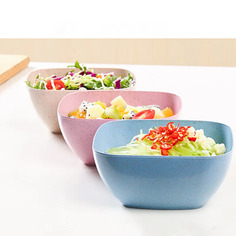 

1Pcs Wheat Straw Salad Bowl Fruit Plate Thick Square Dip Dish Candy Snacks Rice Soup Bowl Kitchen Cooking Sauce Container