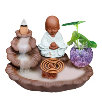 

T HandMade Backflow Incense Burner Ceramic Zen Monk Set for Incense Sticks Holder with Hydroponic Vase Cone Censer