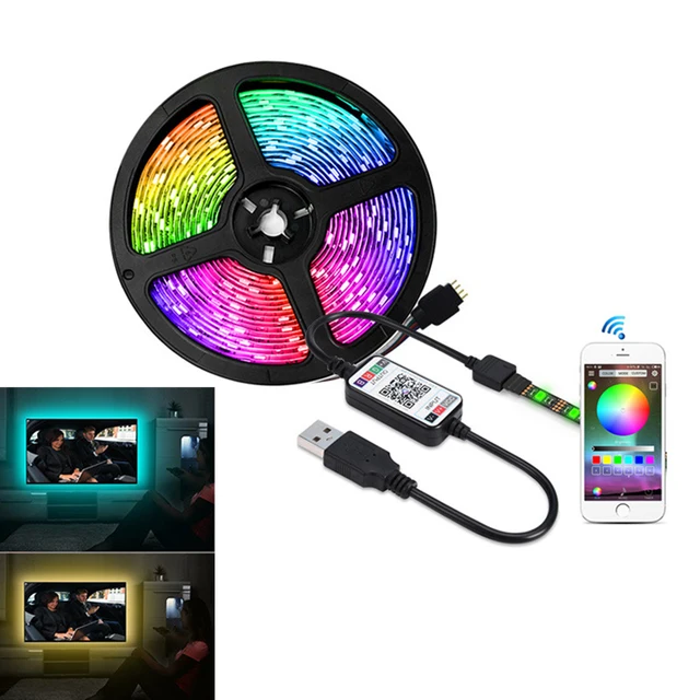  Tira de luces Led, tira de luz LED de 60 pies, sincronización  de música, cambio de color, tira LED RGB con micrófono incorporado, control  de aplicaciones Bluetooth luces de cinta LED