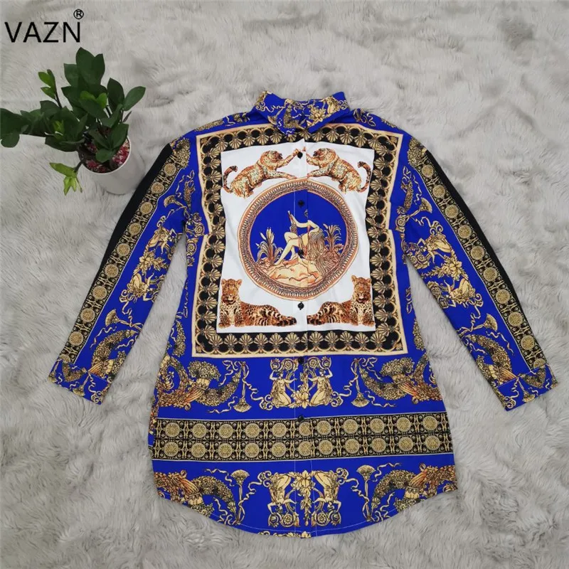 VAZN/Новинка года; Летняя женская уличная рубашка с длинными рукавами и отворотами; Однотонная рубашка с принтом в виде нагрудника; цвет синий; YC1833