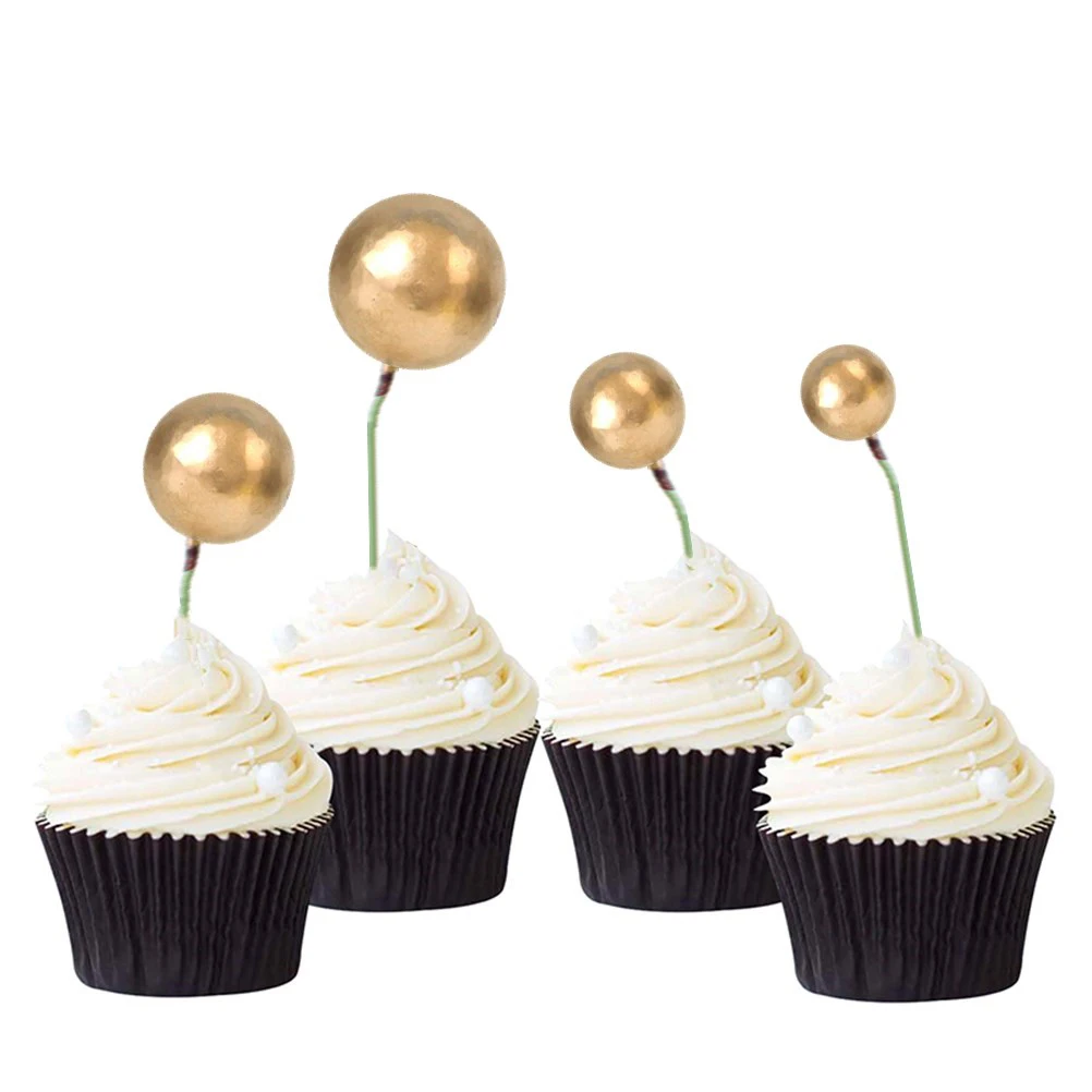 12pcs Round Ball Cake Toppper Simple Unique Cupcake Toppers Fruit Dessert Cake Picks Ornaments Baking Decor Wedding Birthday