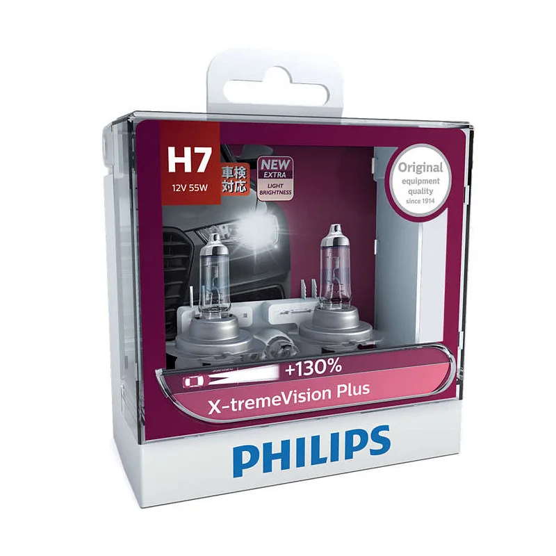 

2X Philips H7 12V 55W X-treme Vision Plus Xenon White Light Halogen Headlight 130% Brighter Car Genuine Original Bulbs 12972XVPS