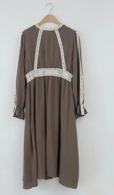Mocha color Винтажные наряды хлопковые Для женщин модные осень-зима основной гардероб в стиле пэчворк открытый белое, с кружевами, связанными крючком милое платье с длинным 8109 - Цвет: Mocha color