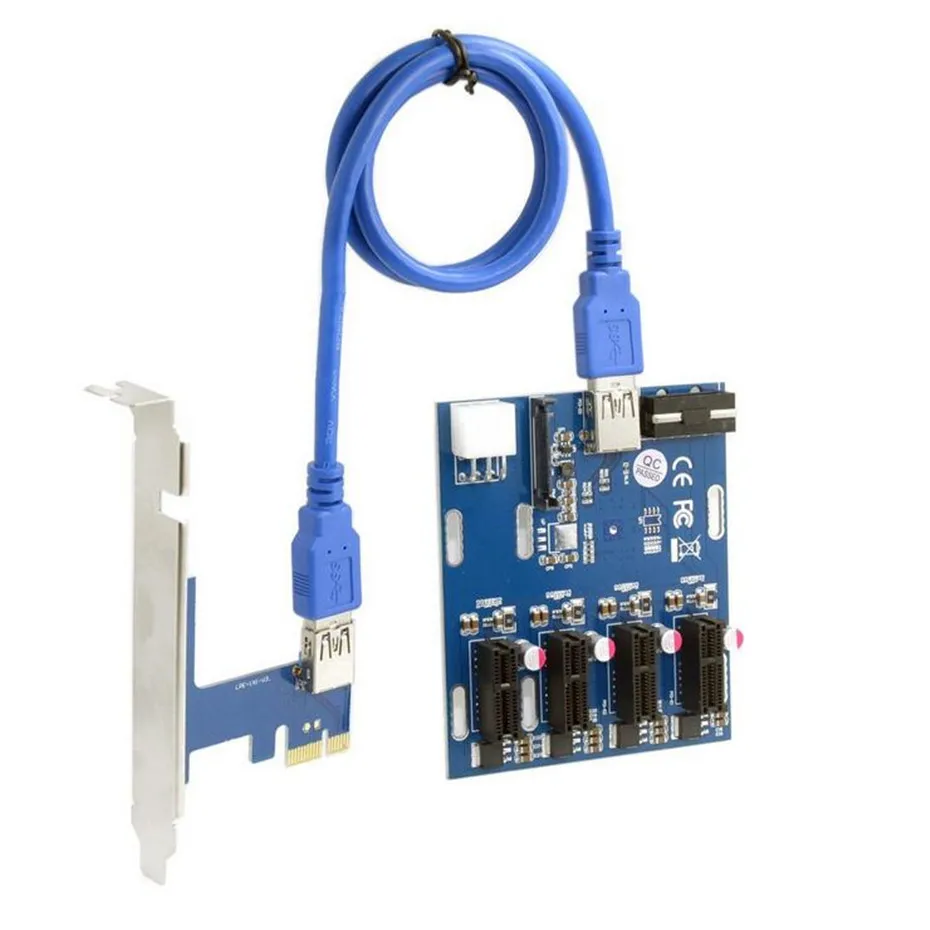  PCI-E 1X Kit de Expansión 1 a 4 ranuras Switch Multiplier Hub PCI-E Riser tarjeta adaptador con Cab