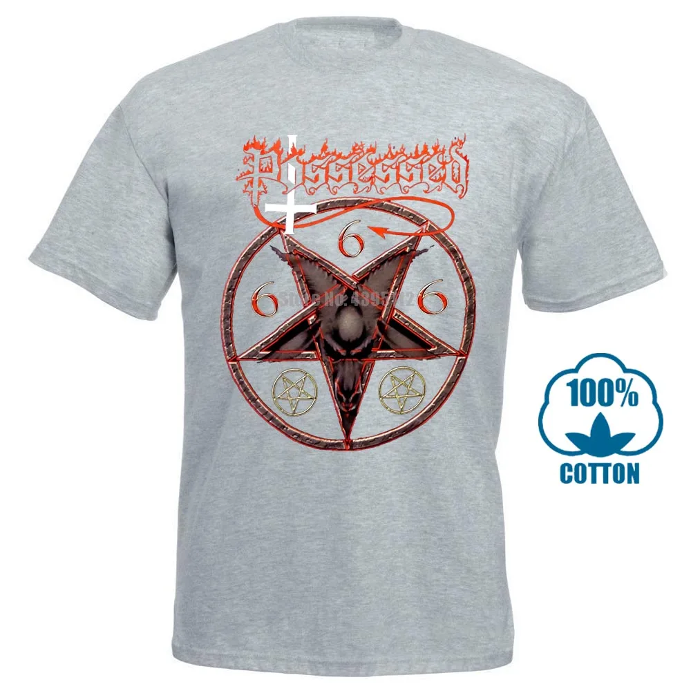 Рубашка с головой козла, размеры s, m, l, Xl, футболка с надписью «Official Death Thrash», металлическая футболка - Цвет: Серый