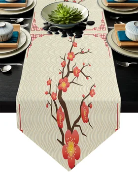 

Chinese Style Plum Blossom Table Runner Home Kitchen Decorative Table Runner for Wedding Party Cake Floral Tablecloth