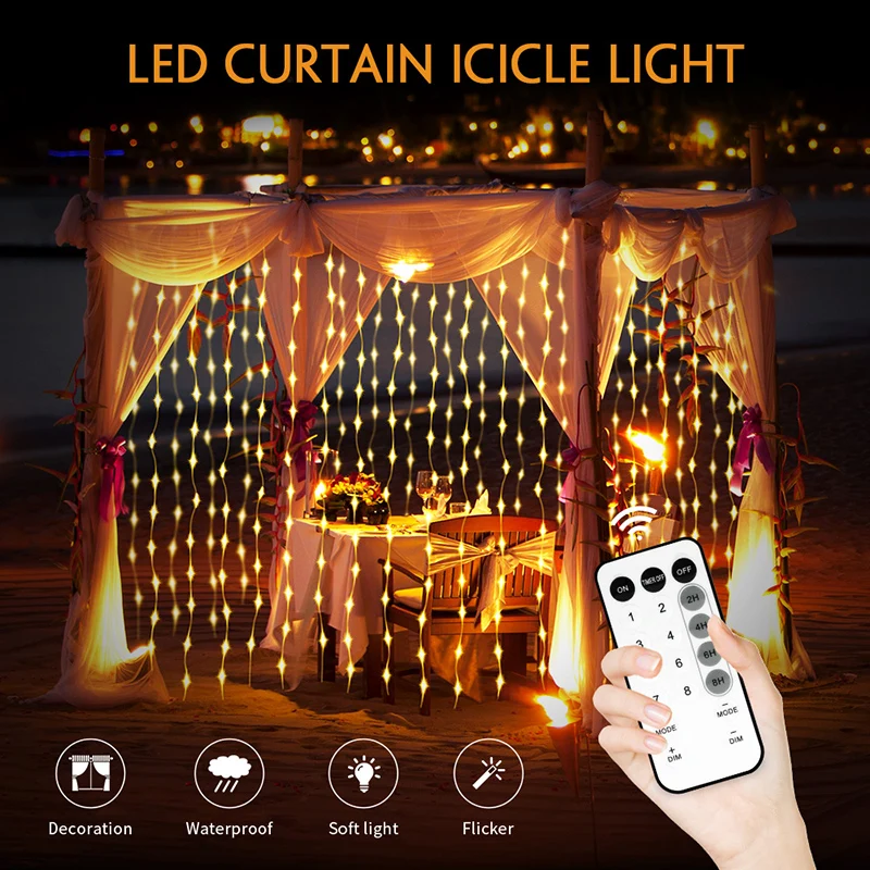 

LED Curtain Fairy Lights String 3x3m 300LEDs Remote Control For Christmas Garland Patio Party Wedding Outdoor String Light Decor