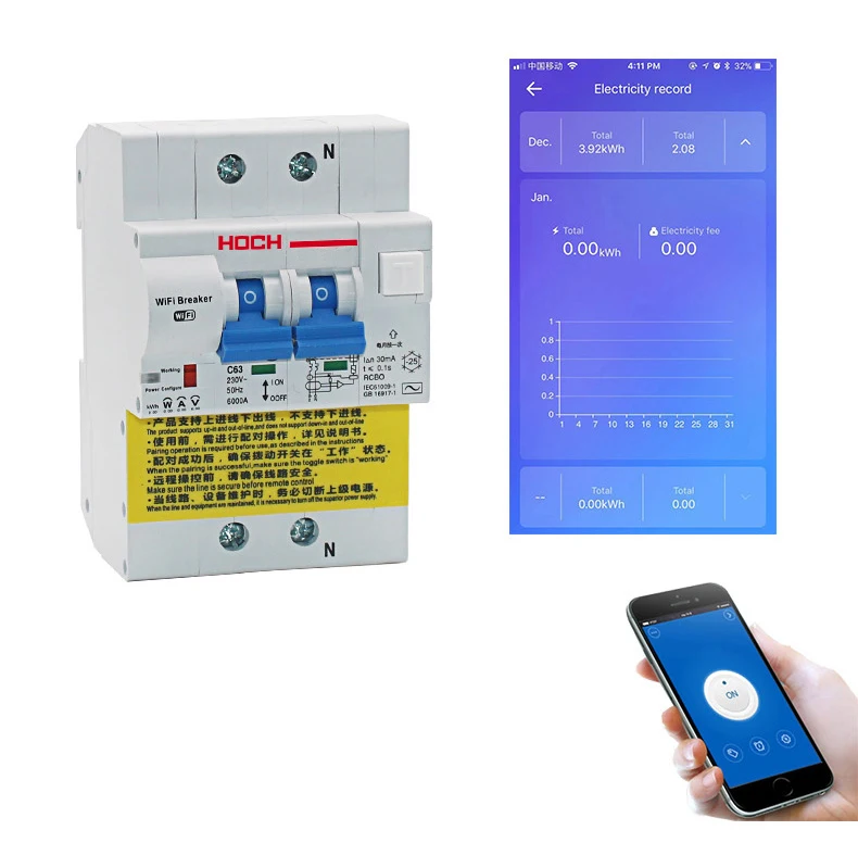 HOCH 2P мониторинг энергии остаточный ток wifi автоматический выключатель заводской таймер дистанционное управление eWelink приложение беспроводной умный переключатель