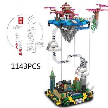 

Chinese mythological Moon Palace in the sky block figure Anti gravity Balanced suspension frame brick toy with light and music