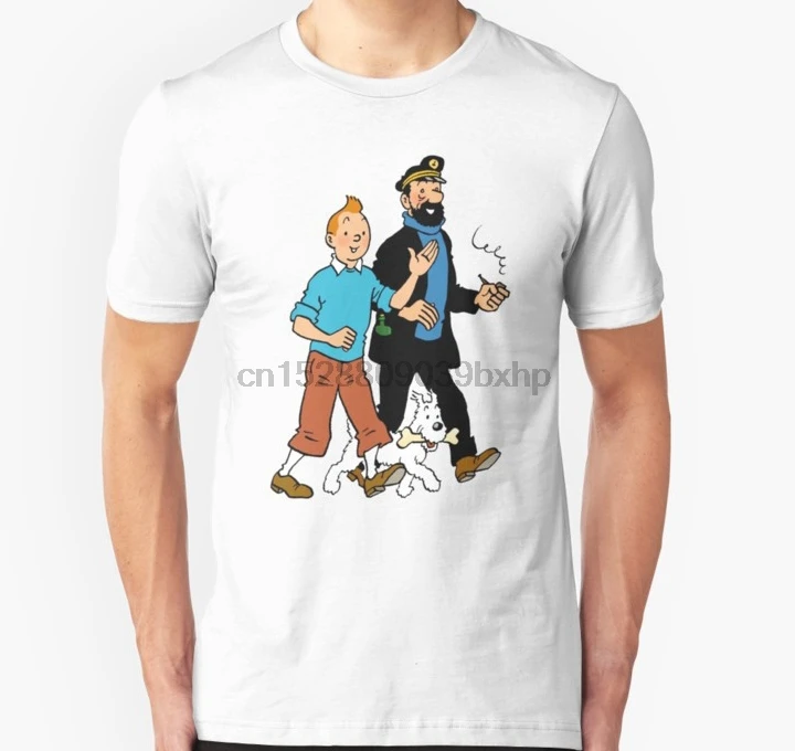 Men tshirt Tintin and Captain Haddock Unisex T Shirt women T-Shirt tees top | Мужская одежда
