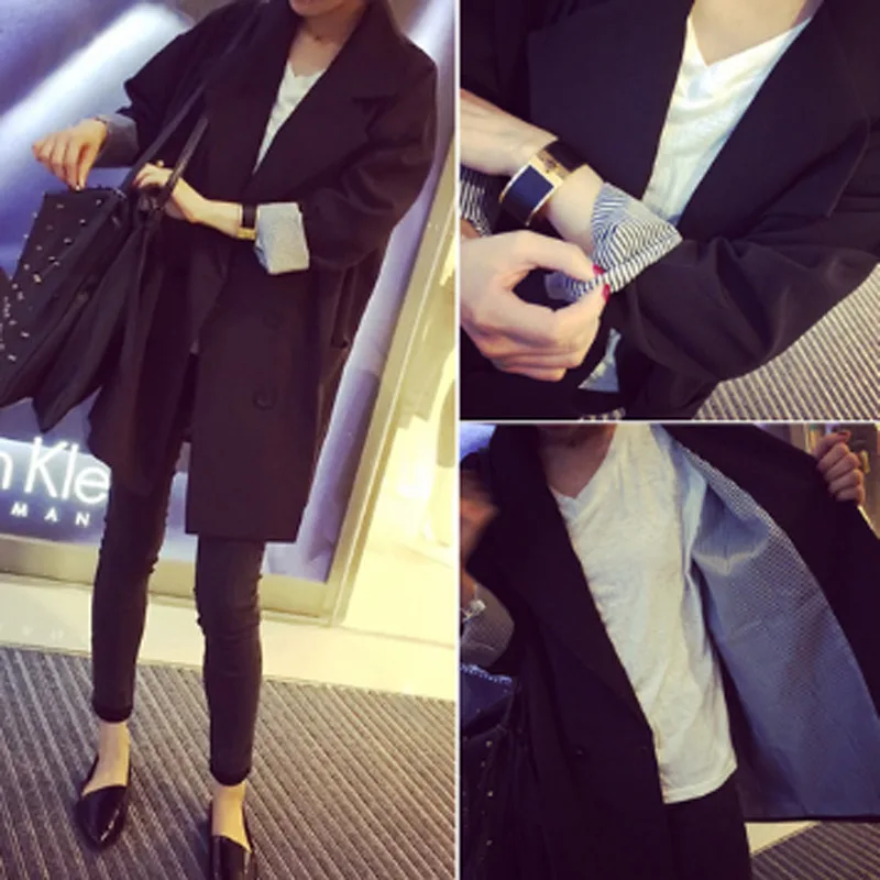 

2019 Spring And Autumn New Style Korean-style Fashion Elegant Double Breasted Mid-length Long Sleeve Casual Small Suit Coat Wome