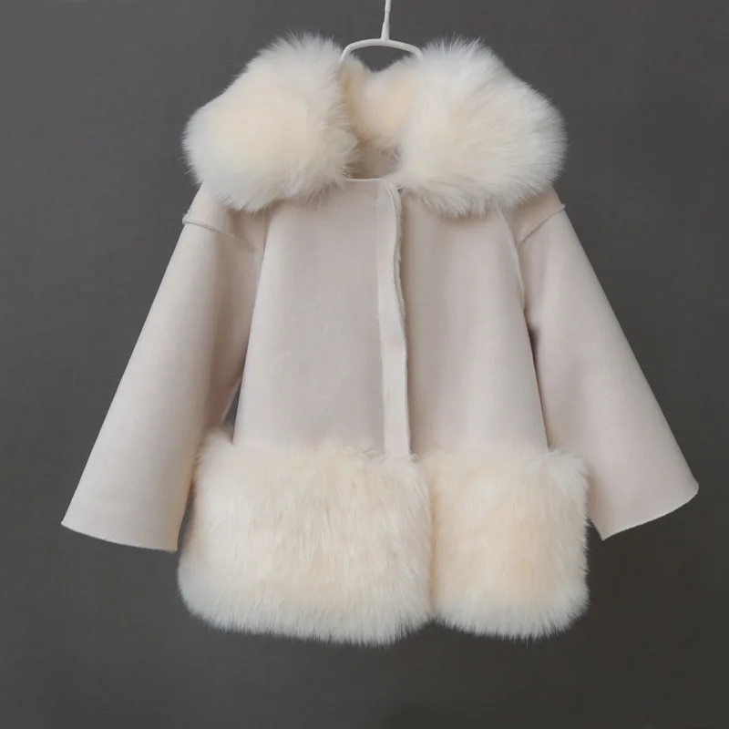 Белый Dollplus/зимние детские куртки; меховые кожаные пальто для девочек; Флисовая теплая детская верхняя одежда; ветрозащитная зимняя куртка для девочек-подростков - Цвет: Белый