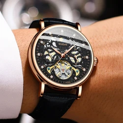 MOHDNE Relojes de pulsera de estilo británico para hombre, reloj mecánico automático con espejo de cristal recubierto, impermeable, tallado en hueco, Unisex