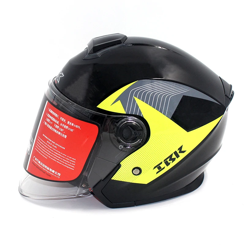 IBK мотоциклетные шлемы Электрический велосипед Casco шлем унисекс 3/4 лицо анти-УФ Открытый лицо двойной объектив четыре сезона шлем - Цвет: Black Yellow