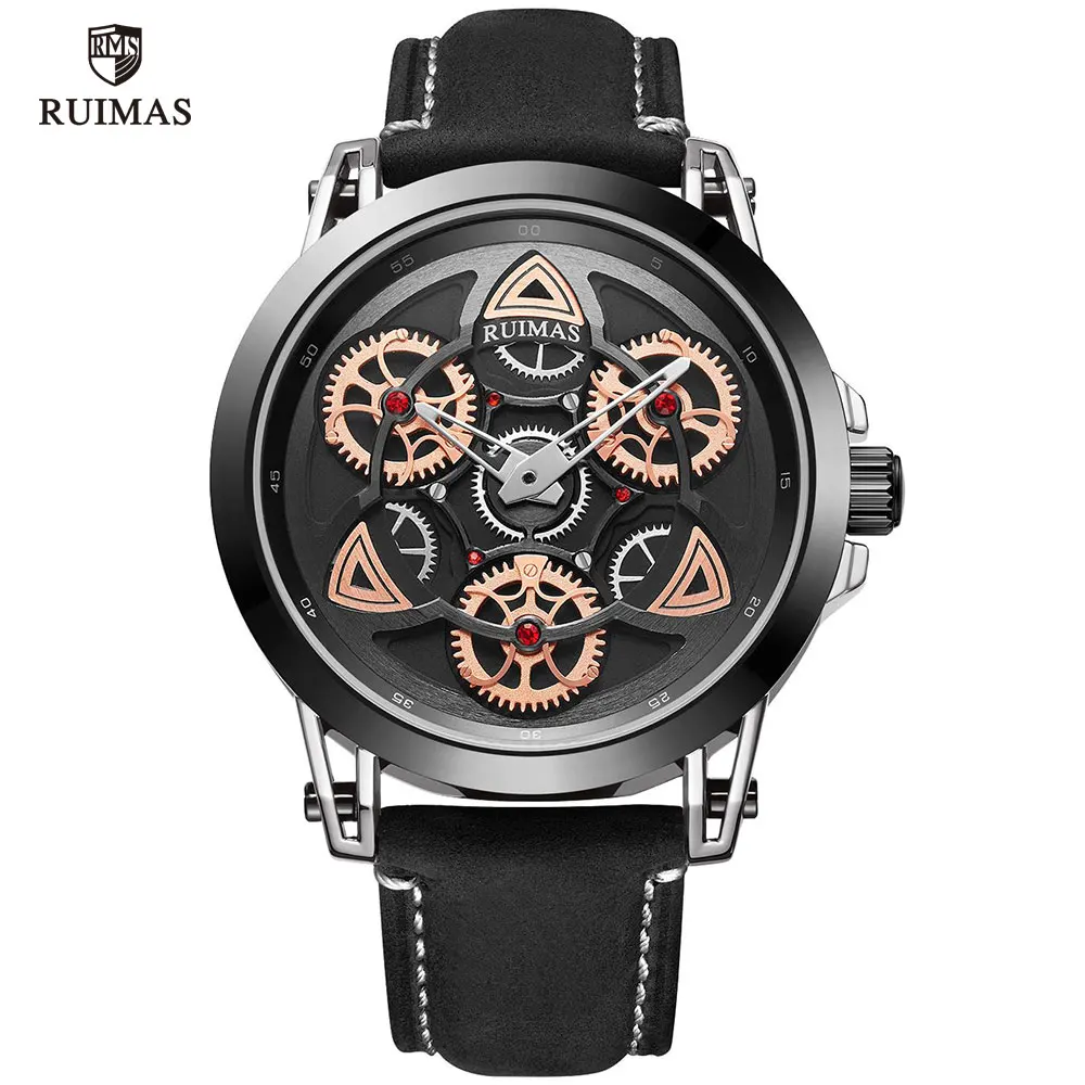 RUIMAS Military Quartz Watches Men Luxury Leather Waterproof Wristwatch Sports Watch Man Clock Top Brand Relogios Masculino 550 - Цвет: RL550G-Silver black