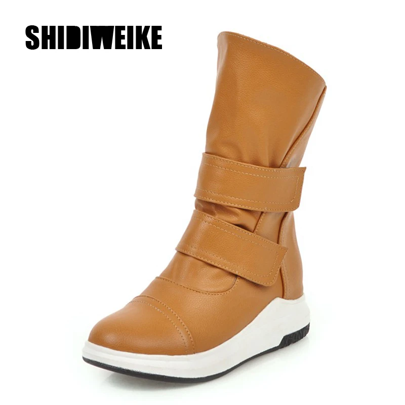 

2019Women New wedges Round Toe Mid Calf Boots Lady Winter Platform Hook Loop Warm Fashion Round Toe Snow Boot J782