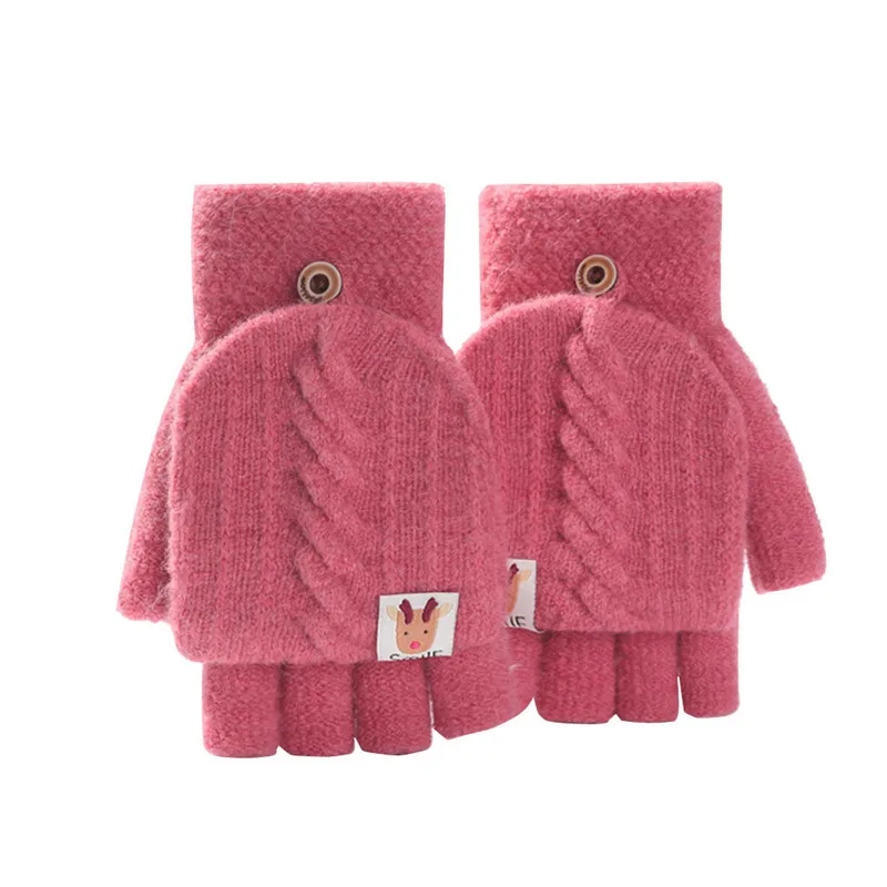 Двойное использование, одноцветные милые перчатки без пальцев, женские перчатки на половину пальца, велосипедные варежки, теплые перчатки от холода, guantes invierno mujer CD - Цвет: D