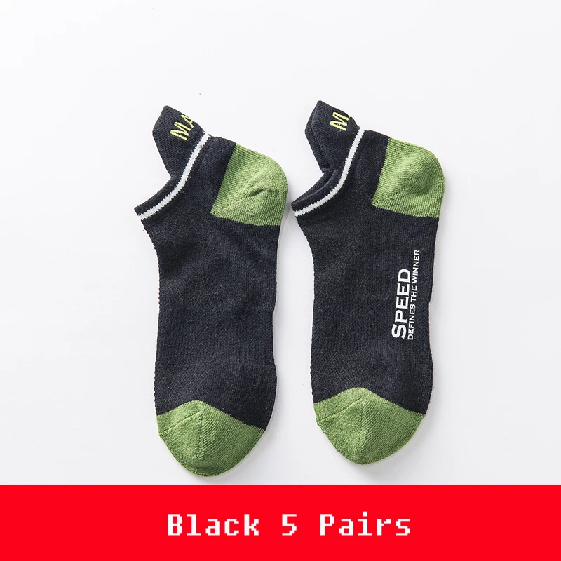 Men's boat socks shallow mouth low top antiskid thin socks South Korea Japanese pure cotton spring and autumn men socks 5 pairs - Цвет: Black 5 Pairs