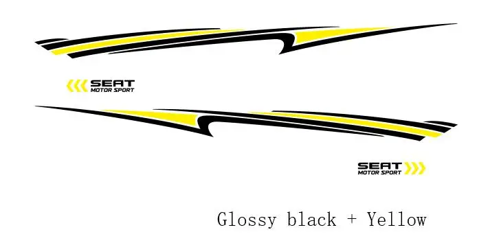 Glossy black-Yellow Обе стороны гоночных полос для сиденья Ibiza 3-5 дверей автомобиля тела Васит линии стикеры спортивные стильные аксессуары Авто Виниловая Наклейка - Название цвета: Glossy black-Yellow